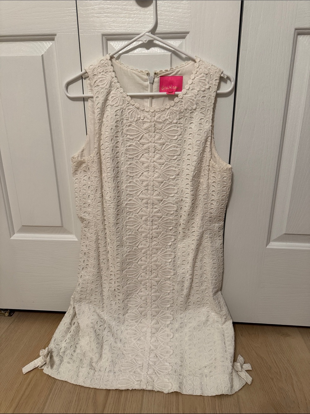 Women’s Cream Lace Sleeveless Dress with Bow Details